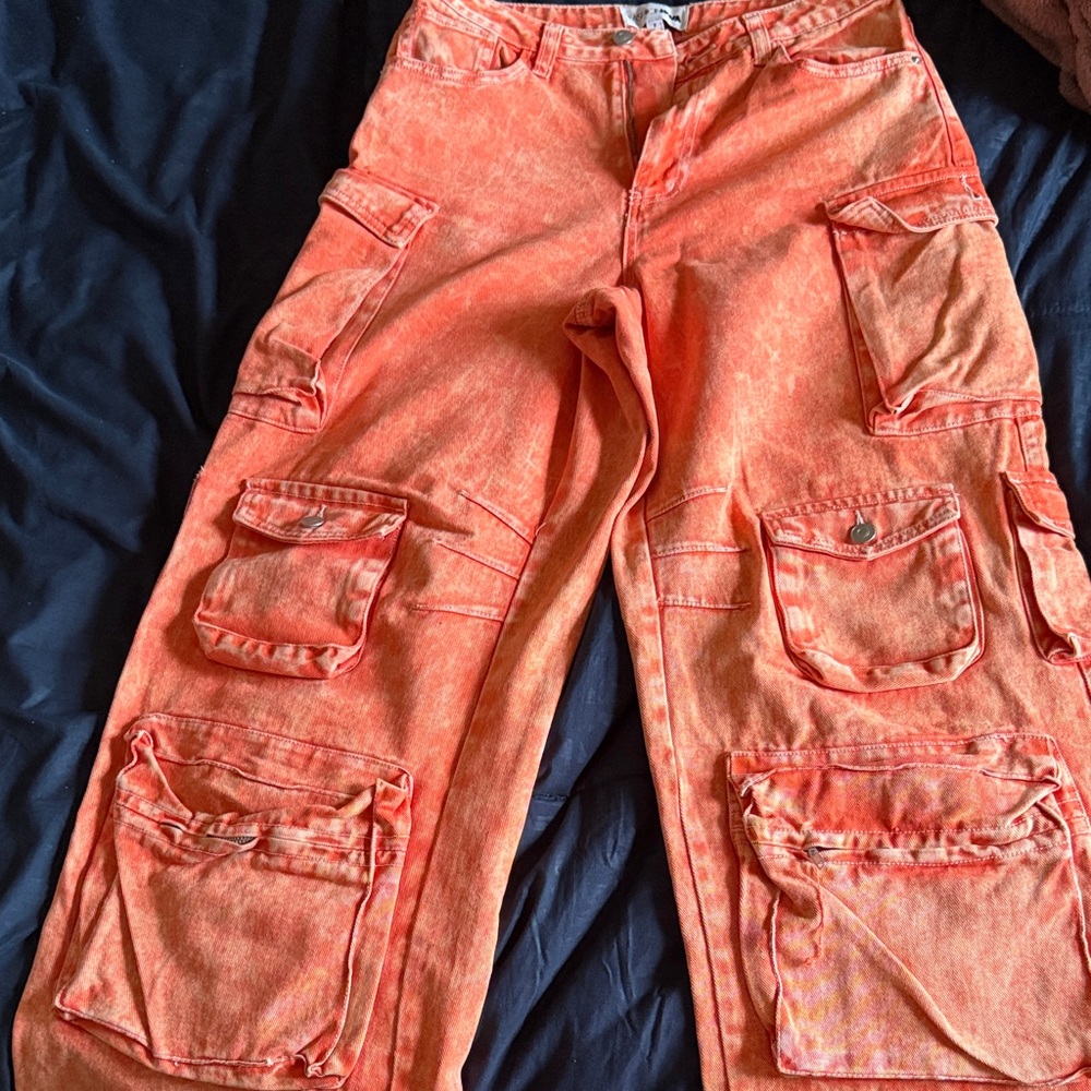 Acid Wash Orange Cargo Pants Size 9